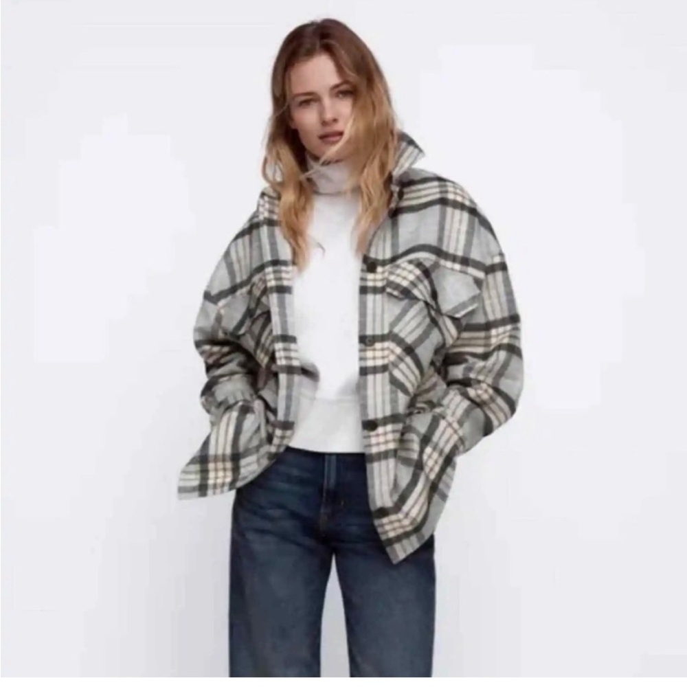 ZARA gray & tan plaid jacket - XS
